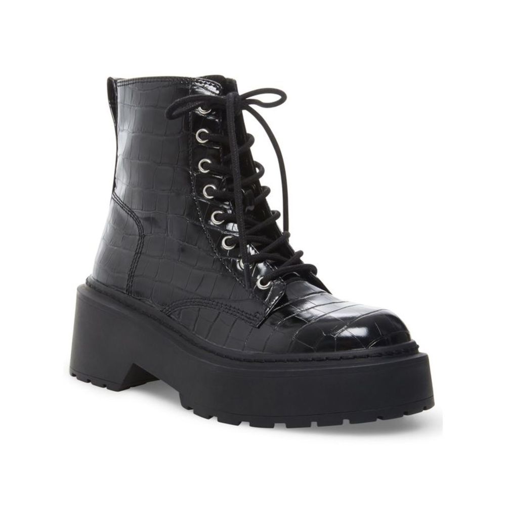 STEVE MADDEN Womens Black Crocodile Slasher Wedge Combat Boots 10 M